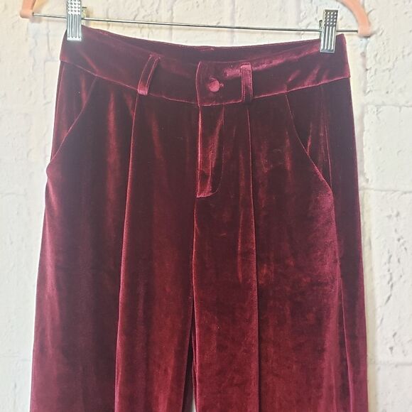 YFFS FASHION STUDIO Narcissus Ego Burgundy Velvet High-Rise Trousers Petite Medi - Picture 2 of 11